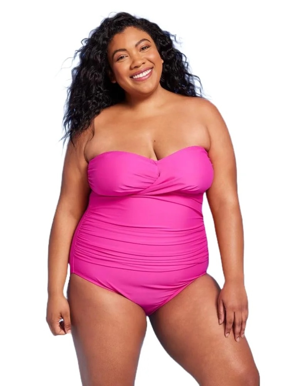 Kona Sol Strapless Twist-Front One-Piece Swimsuit in Hot Pink